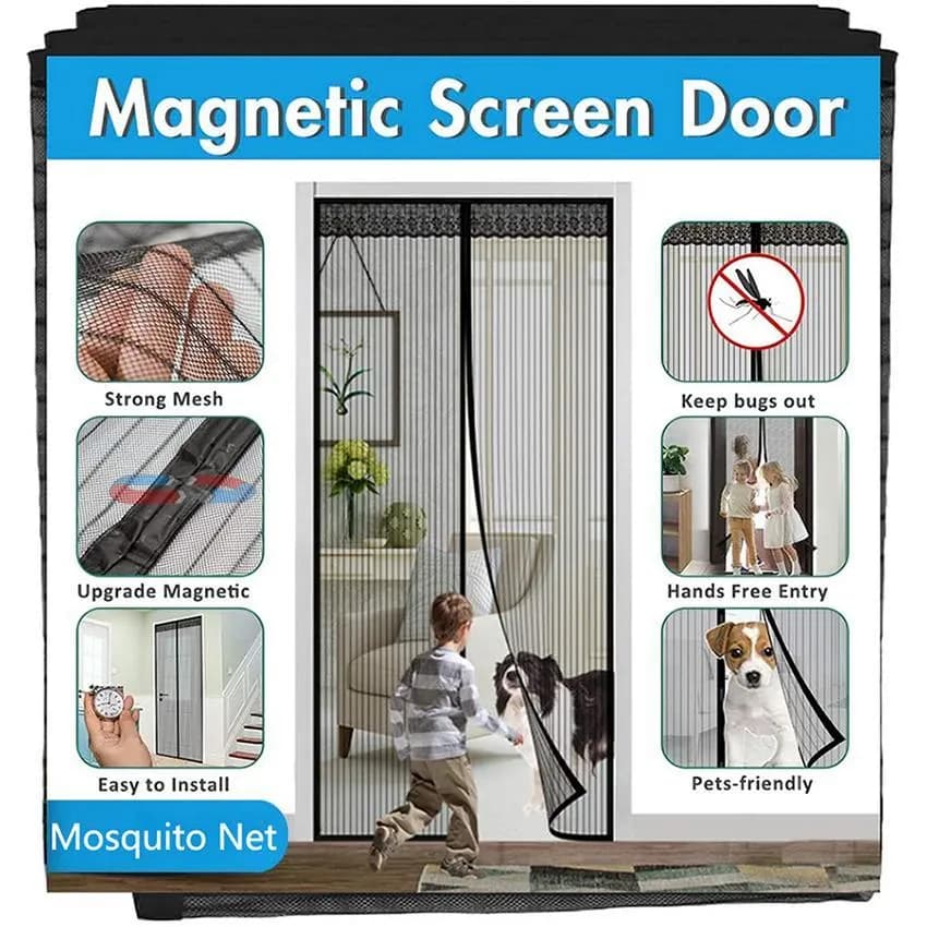 Magnetic Screen Door Mesh Curtain Black 39x75"