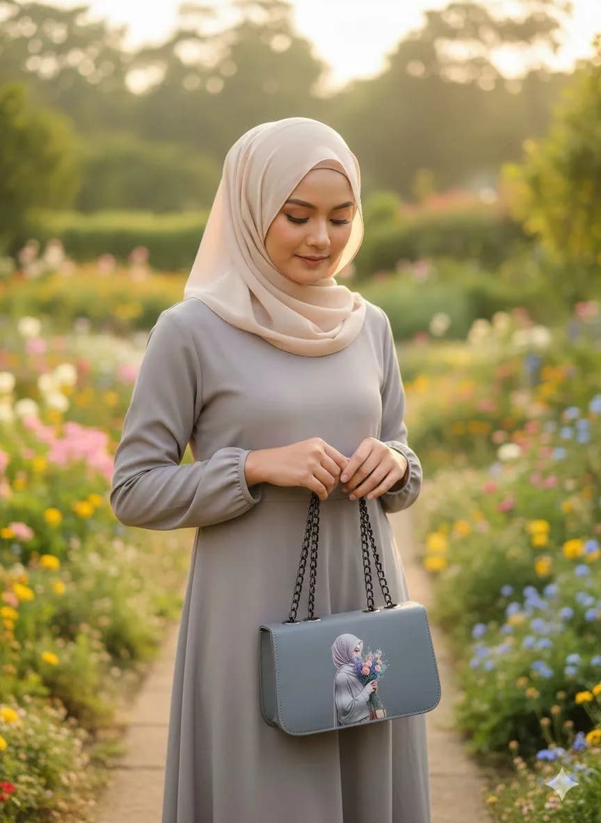 Grey Printed Chain Crossbody Bag for Girls