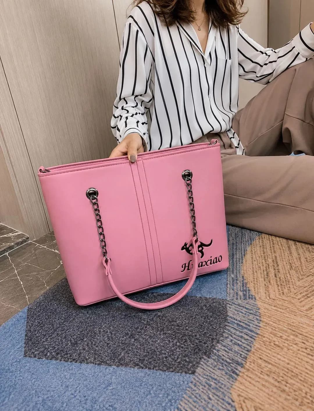 Pink Leather Shoulder Bag for Women - 1 Pc, Plain Design, Pink Color