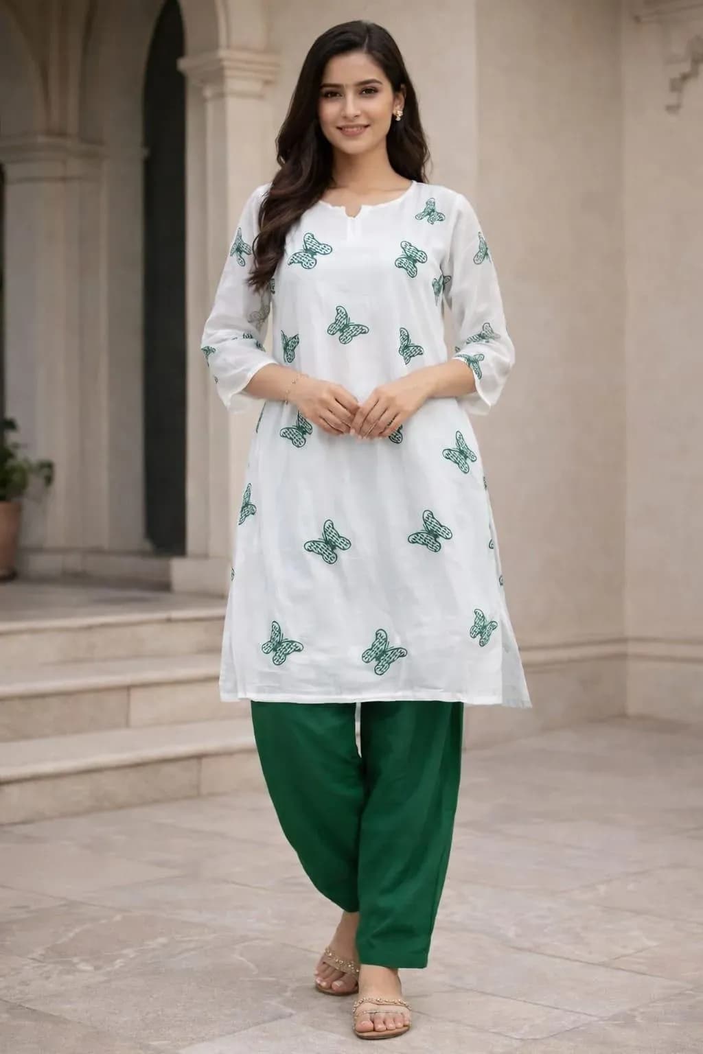 2 Pcs Women's Stitched Georgette Printed Frock And Trouser with belt