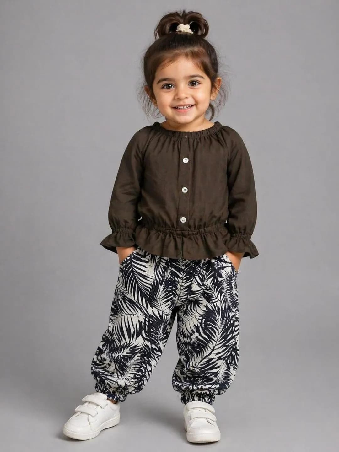 Kids Brown Frock with Zebra Print Pants