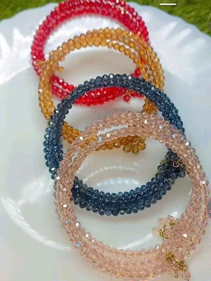 Crystal Kara Bangle Set 4 Pcs Adjustable Women