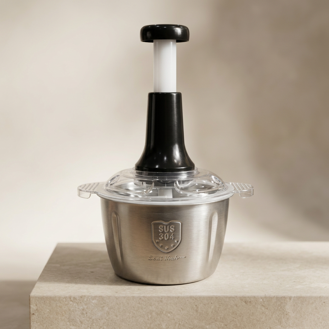 2.0 Litre Manual Meat & Veg Push Chopper with Stainless Steel Bowl