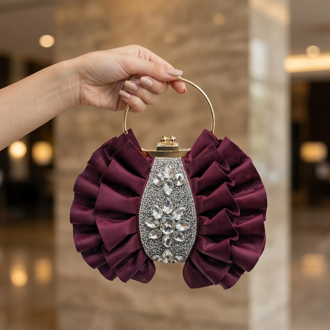 Purple Rhinestone Clutch with Chain Handle