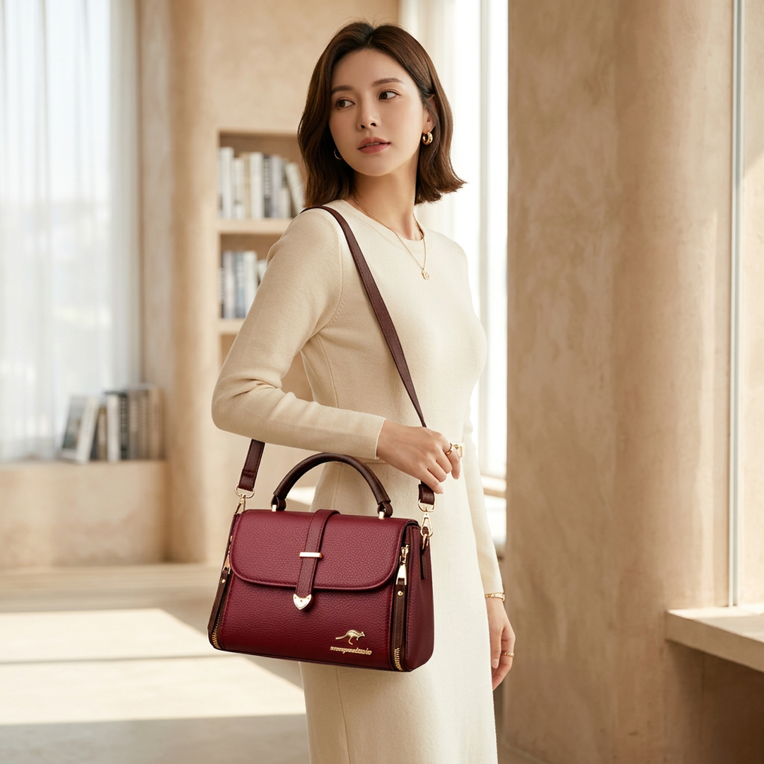 Maroon Leather Shoulder Bag for Women