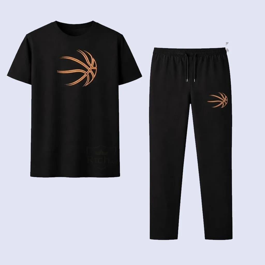 Black Basketball Graphic Cotton Set for Men
