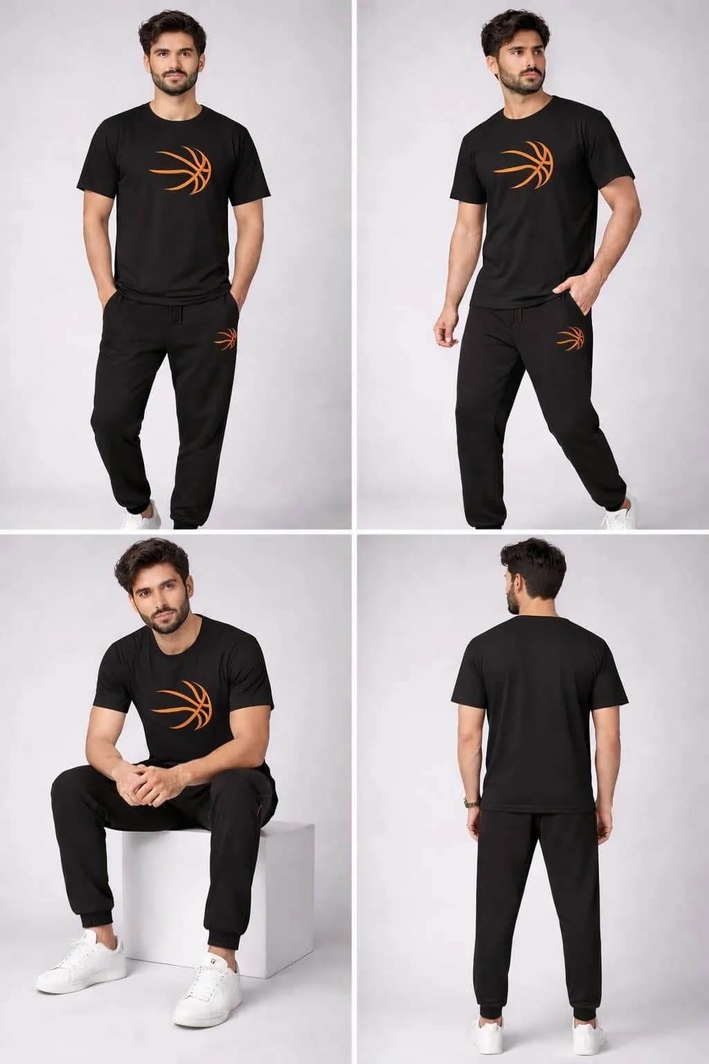 Black Basketball Graphic Cotton Set for Men