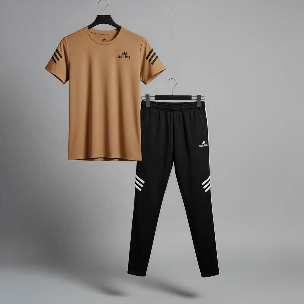 Men Multicolor Track Suit Brown 2Pcs Gym Sports Wear