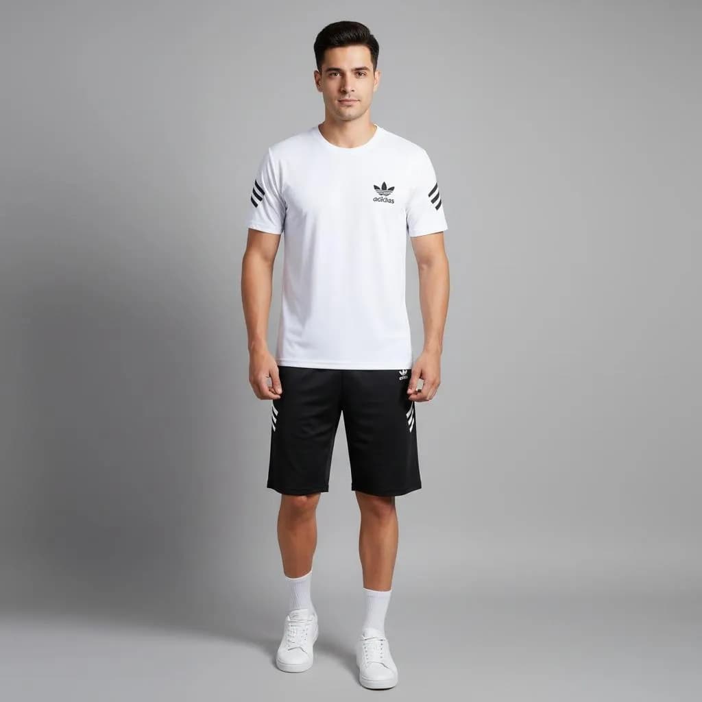 Nikkar Tracksuit White Black 2Pc Summer Casual