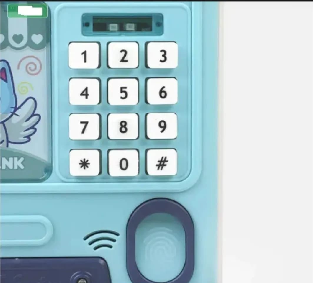 Blue ATM Money Box for Kids Saving Toy with Password Protection