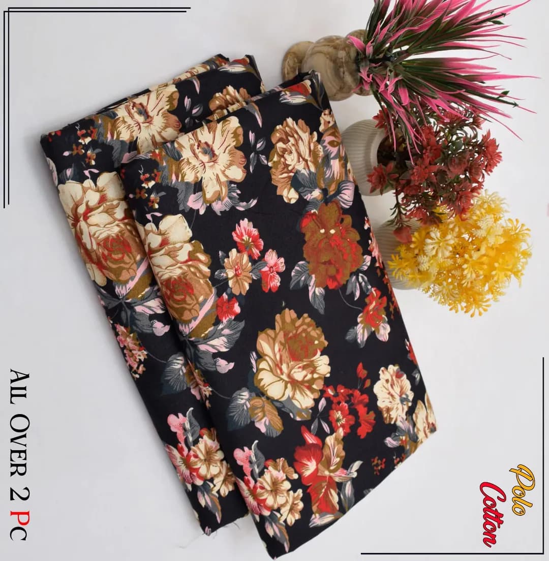 2 Pcs Women's Unstitched 3-D Block Printed Suit