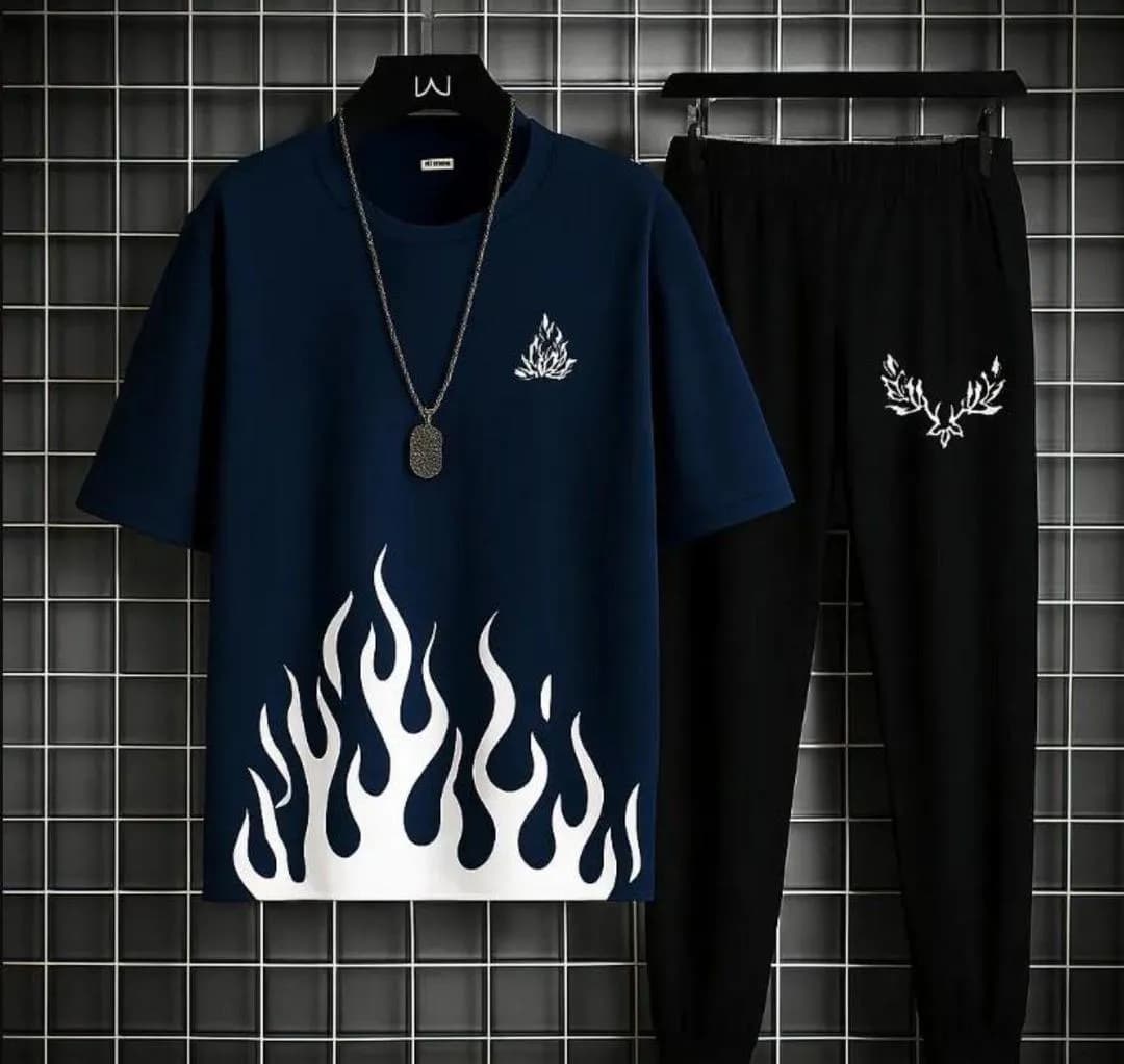 Blue Flame Print Track Suit for Men Micro Interlock