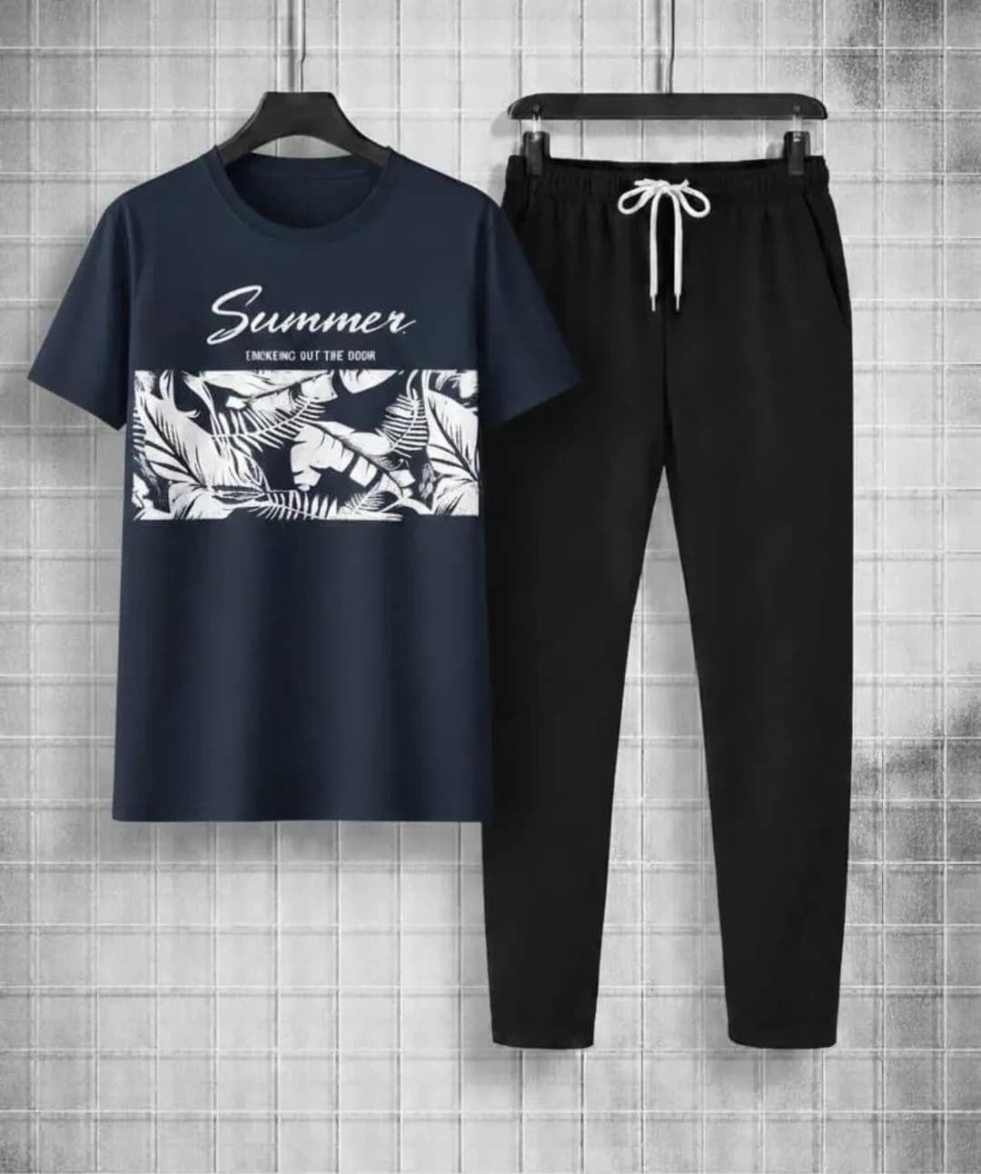 Men Printed Summer Track Suit Blue Micro Interlock