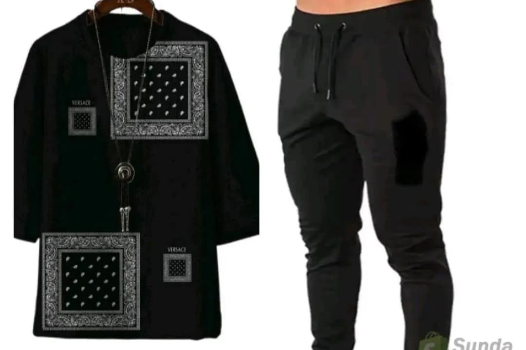 Black Embroidered Hoodie & Pants Set for Men