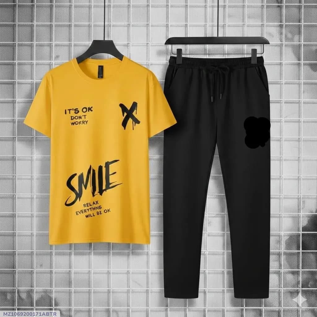 Yellow Printed Track Suit for Men Micro Interlock