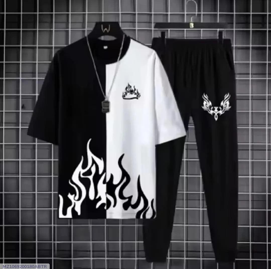 Black Flame Print Track Suit for Men Micro Interlock