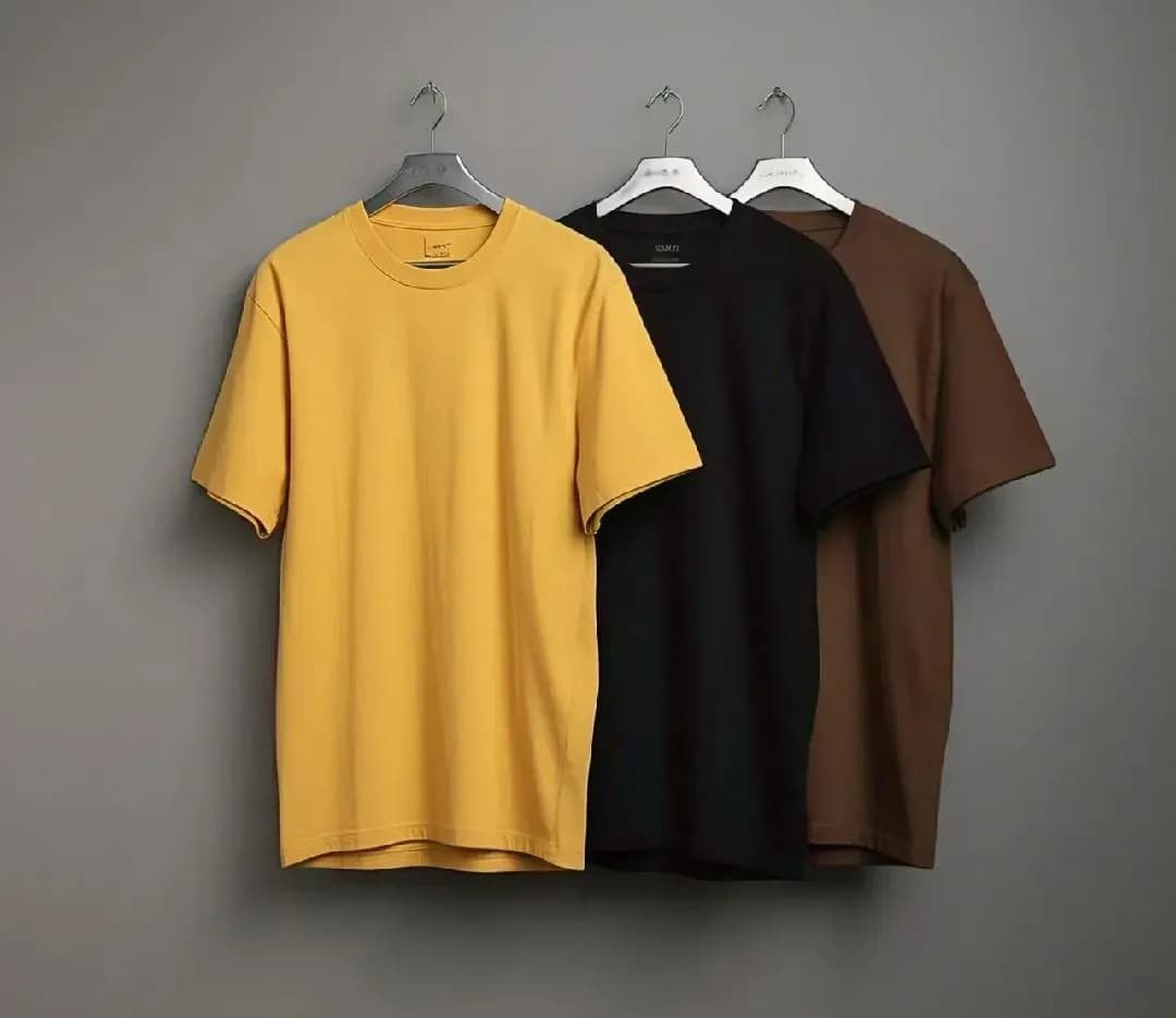 Men's 3-Piece Micro Interlock T-Shirt Set Yellow Black Brown