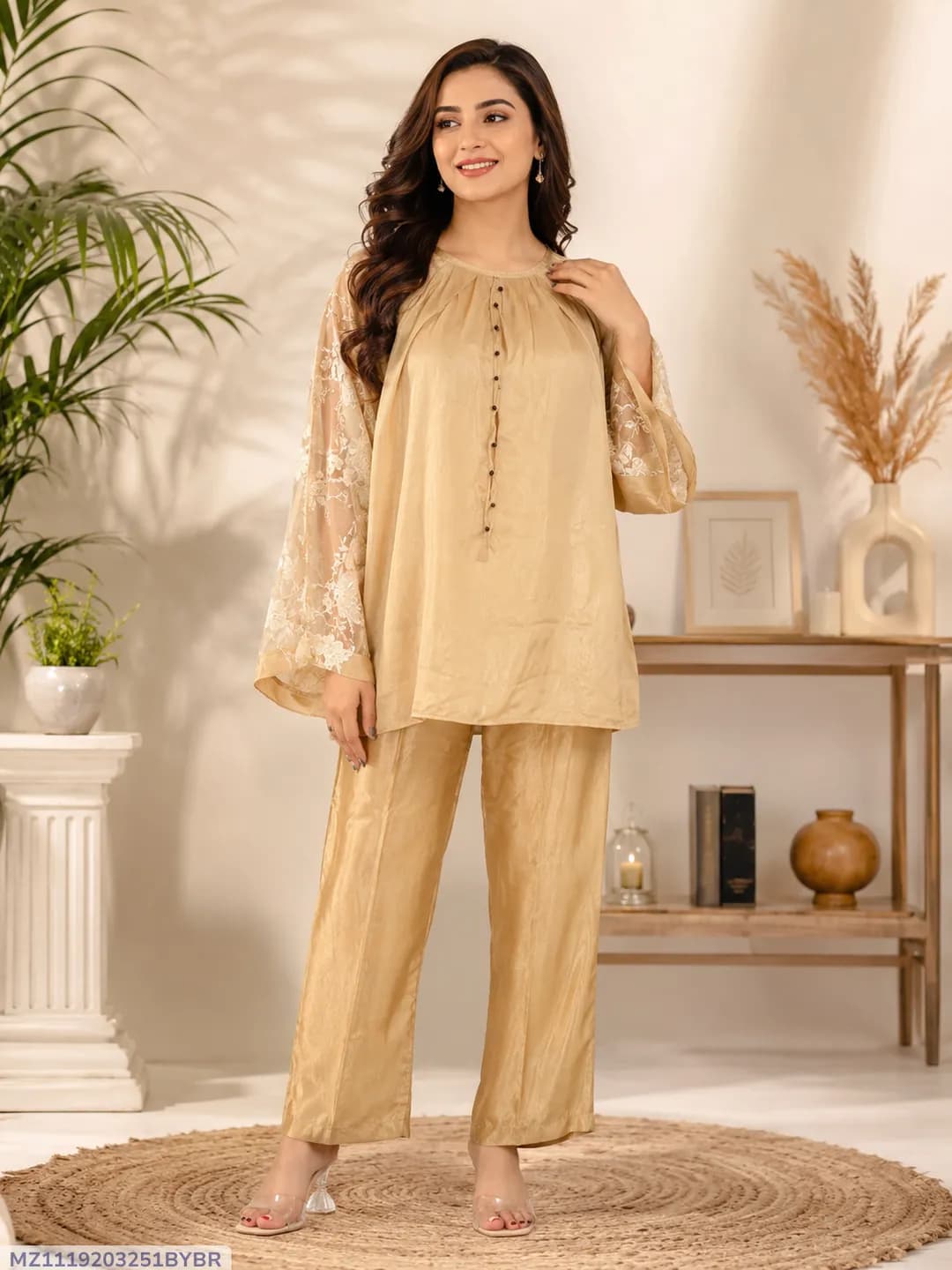 Golden Raw Silk 2-Piece Party Suit for Women
Fabric: Raw Silk, Hand Work Pattern
Shirt Length: 34 Inches, Chest: 21 Inches
Trouser Length: 37 Inches, Waist: 34 Inches
Color: Golden
Perfect for parties, weddings, or daily wear in Pakistan
Premium Quality with Stylish Hand Work Design
New Arrival, Best Price in Pakistan
Durable Raw Silk Fabric for Long-Lasting Wear
Ideal for Pakistani weather and festive occasions
Easy to care for and maintain
Standard Size fits most body types
Comes with 1 Shirt + 1 Trouser in one package