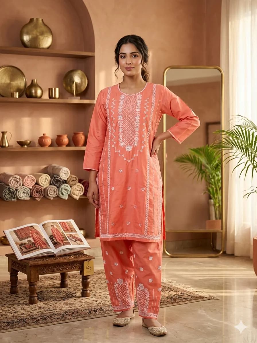 Women Cotton Embroidered 2-Piece Suit Multicolor Party Wear