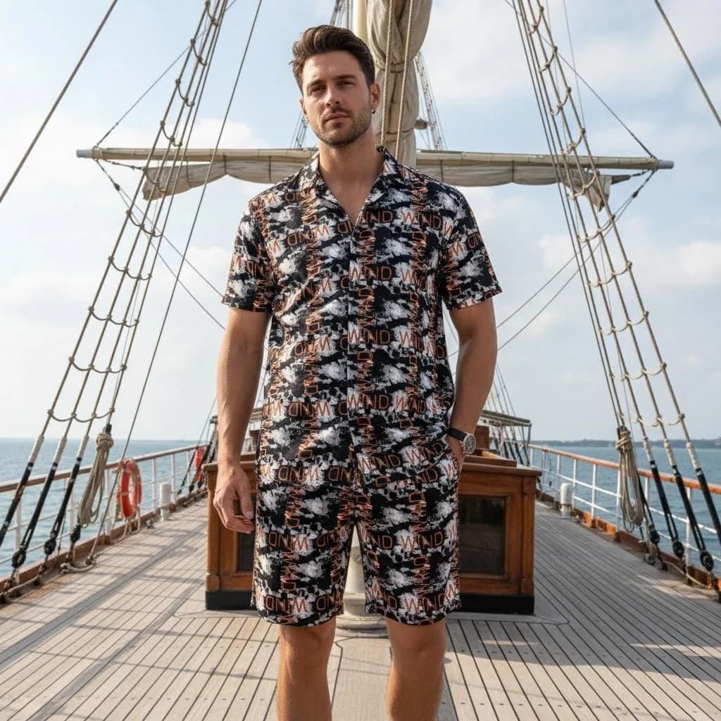 Men's Printed Floral Short Sleeve Shirt & Shorts Set