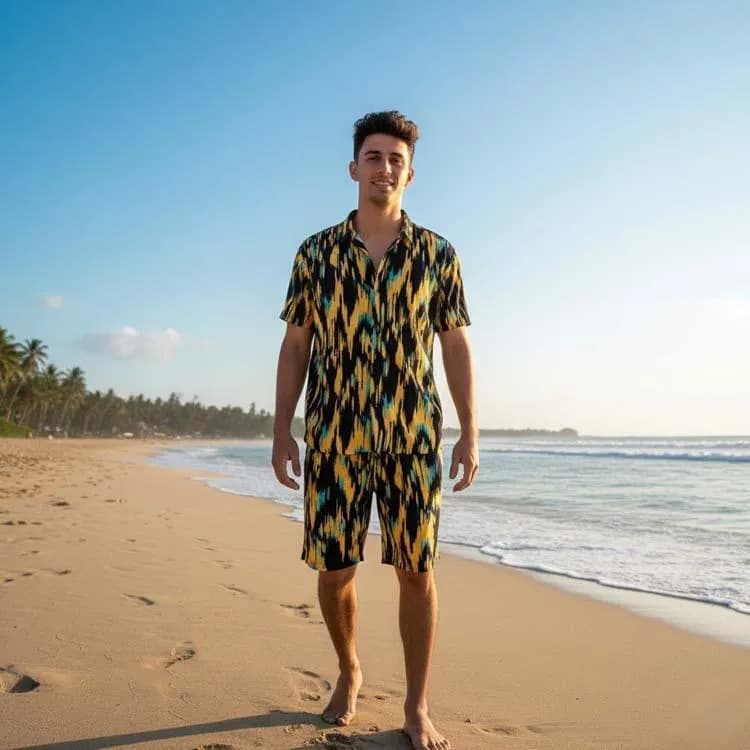 Men Printed Dhanak Track Suit Multicolor Beach Wear