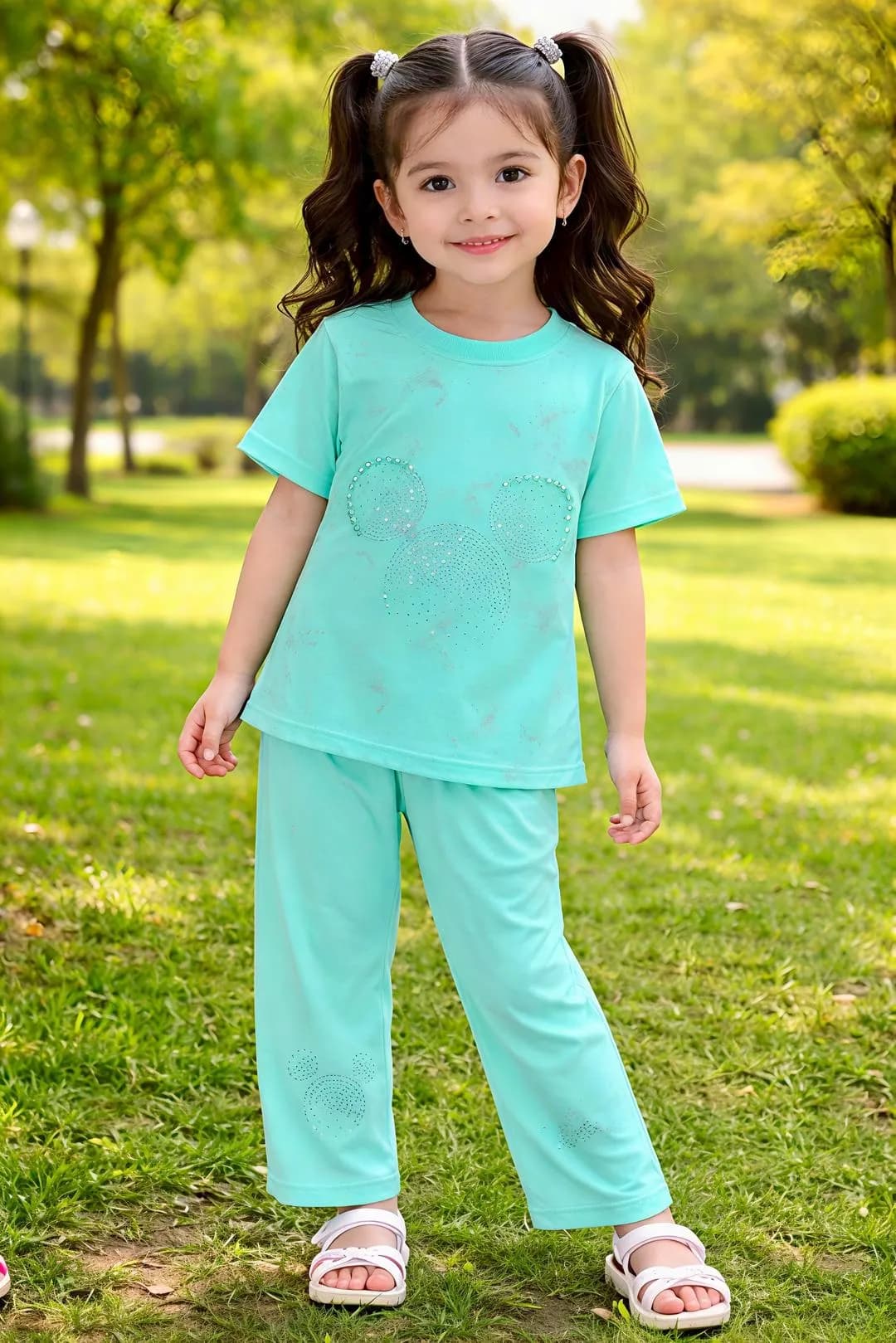 Girls Pink Printed Cotton Jersey 2Pcs Set