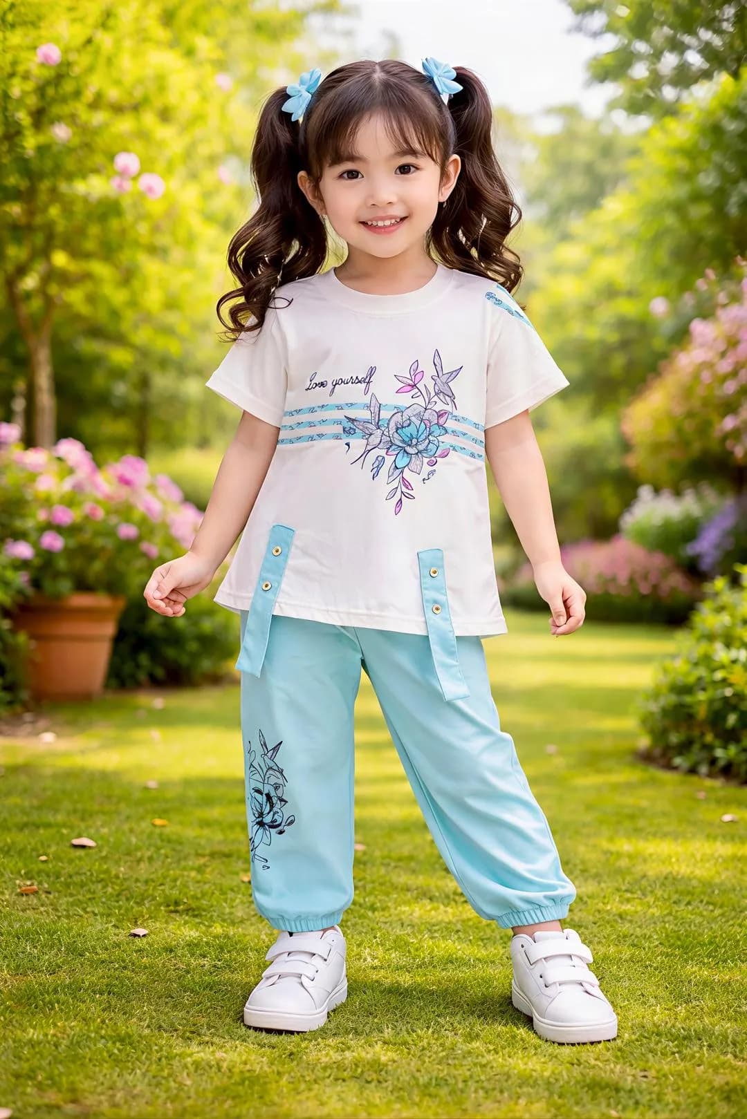 Girls Floral T-Shirt Yellow Pants Set for Kids