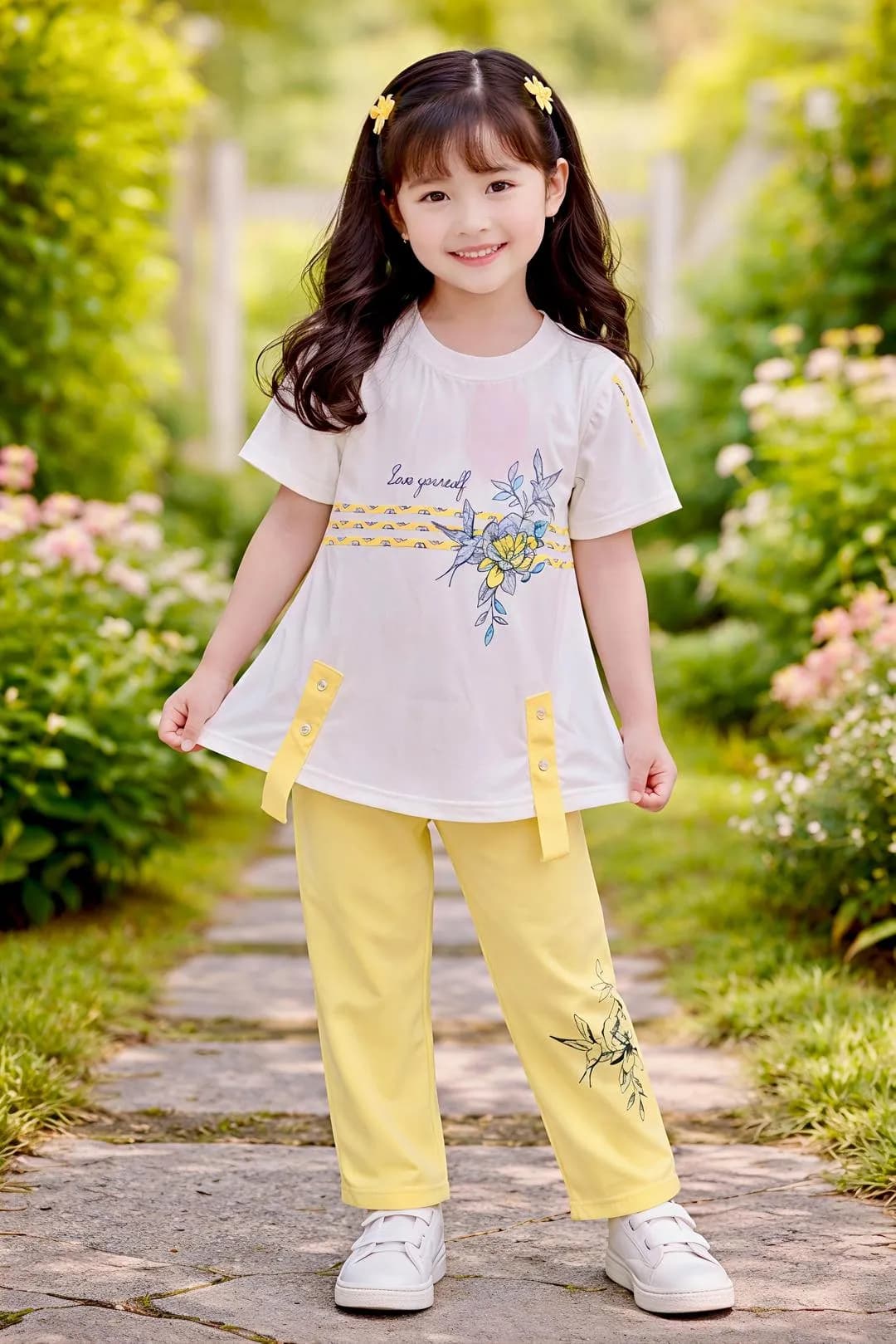 Girls Printed Cotton Jersey Shirt & Trouser Set Multicolor