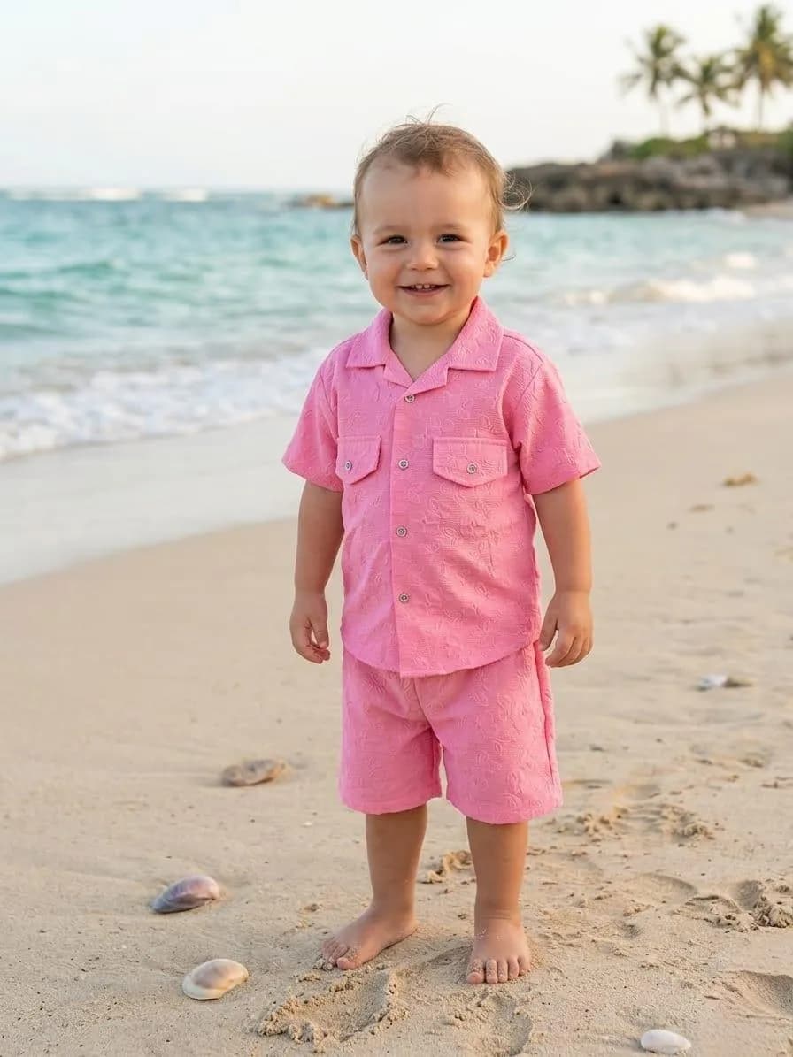Pink Kids Beach Shirt & Shorts Set for Small