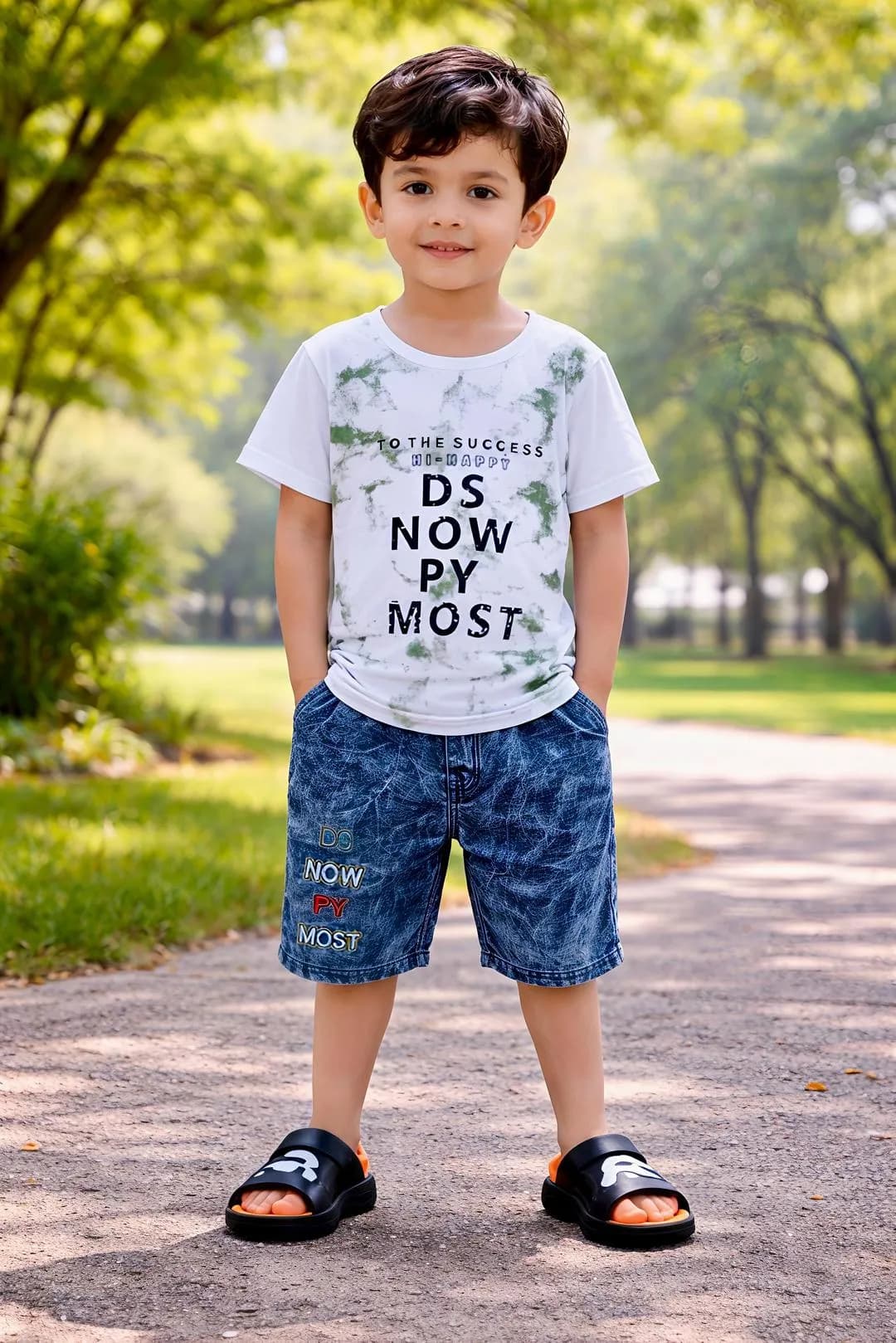 Boy Cotton Printed Shorts & Shirt Set Multicolor