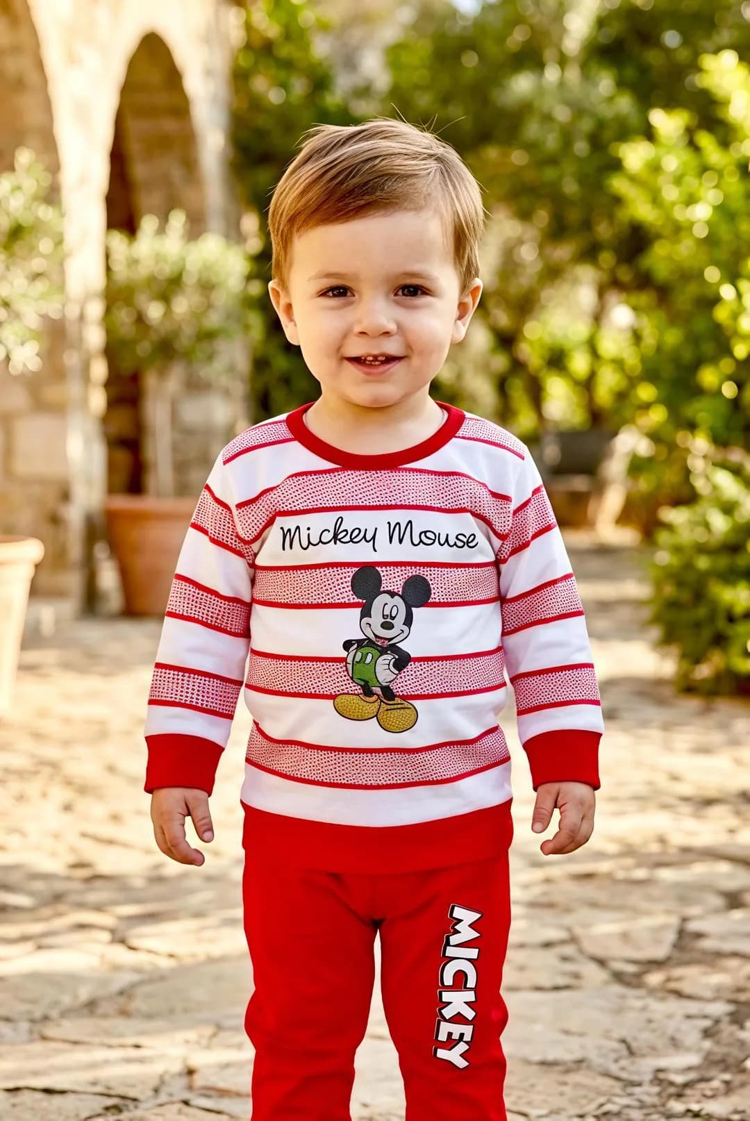 Boy's Mickey Mouse Striped Shirt & Trouser Set 6-12M