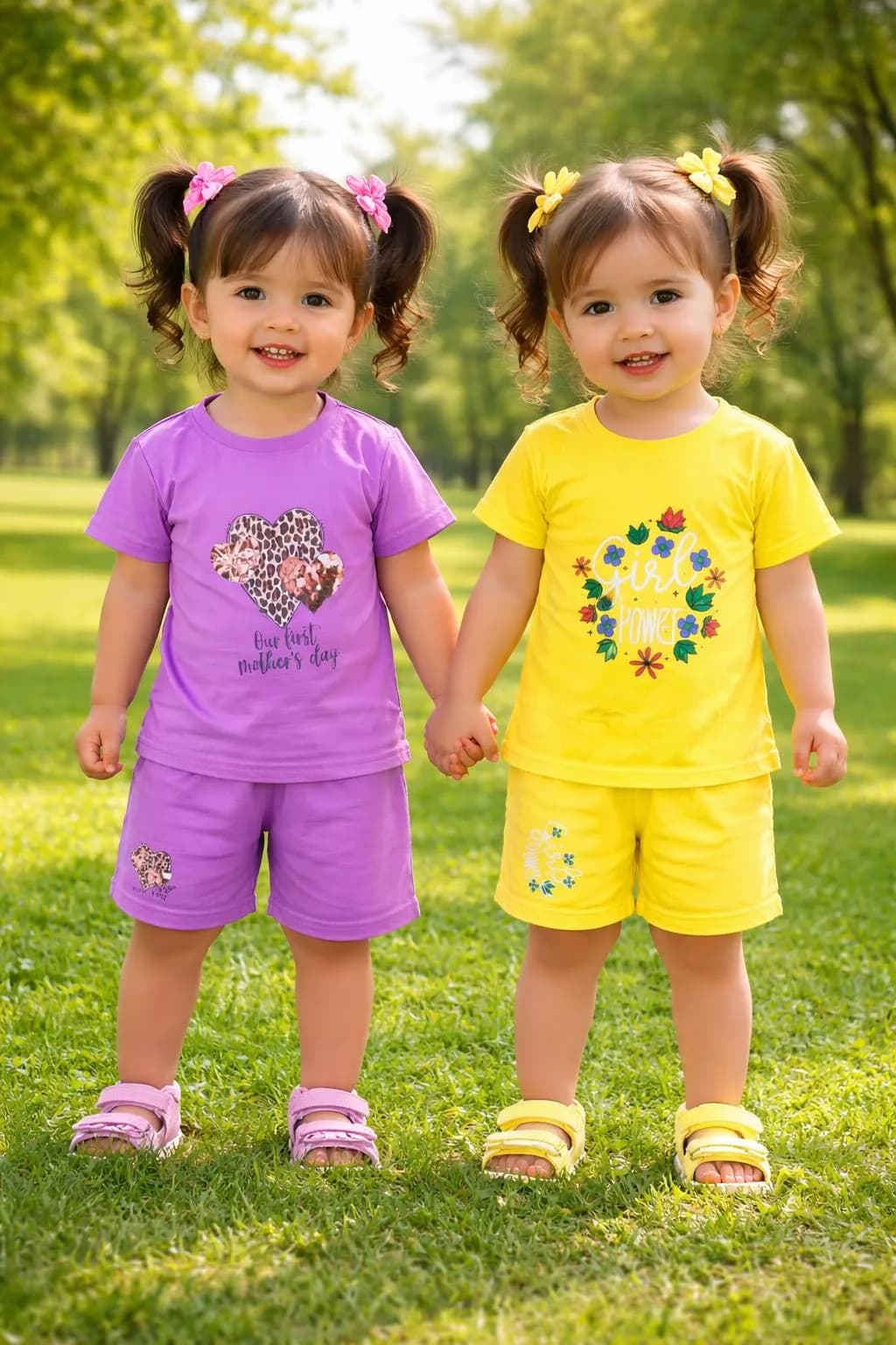 Girls Pink & Blue Printed Pajama Set for Girls