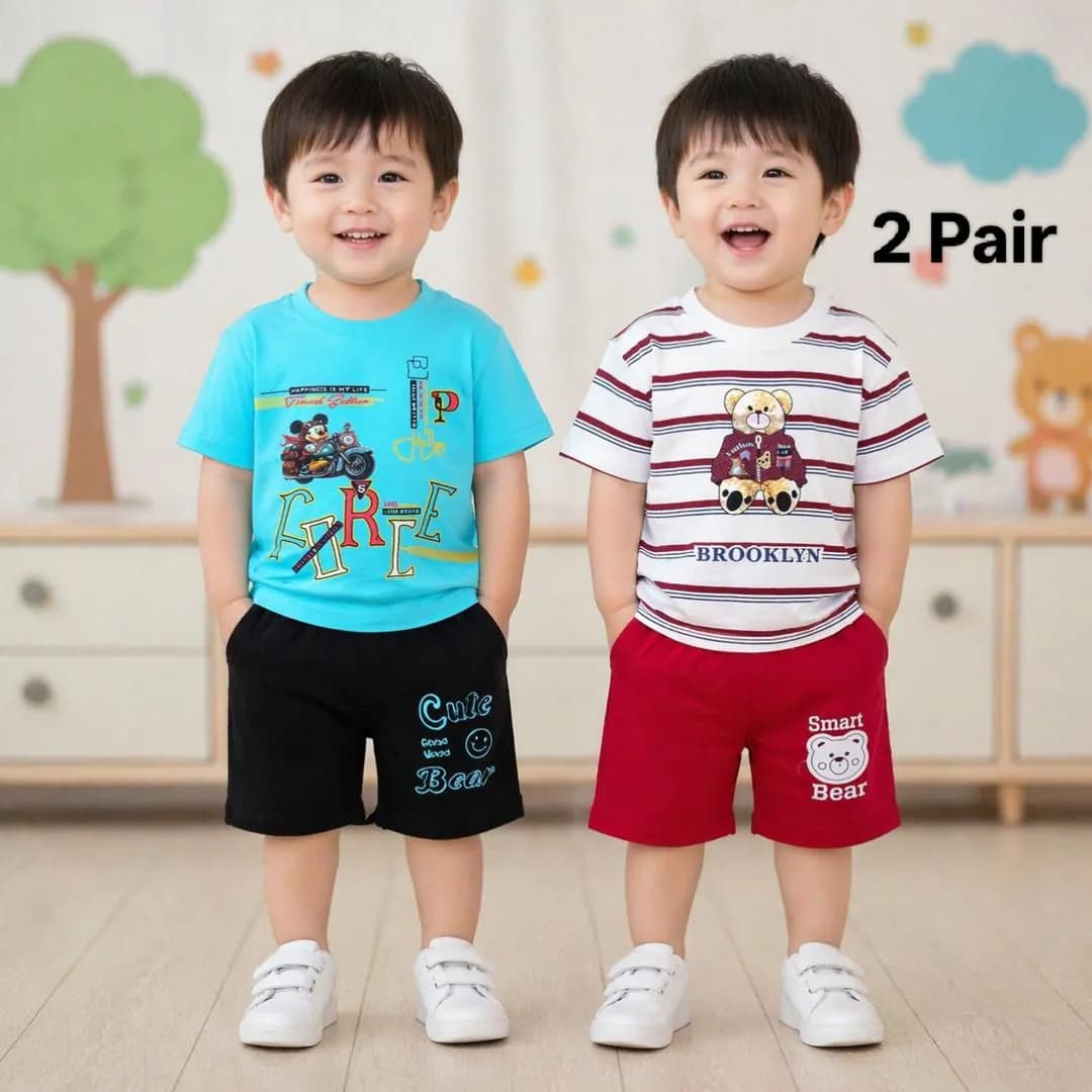 Boy Printed Cotton Jersey 2Pcs Shirt Shorts Set