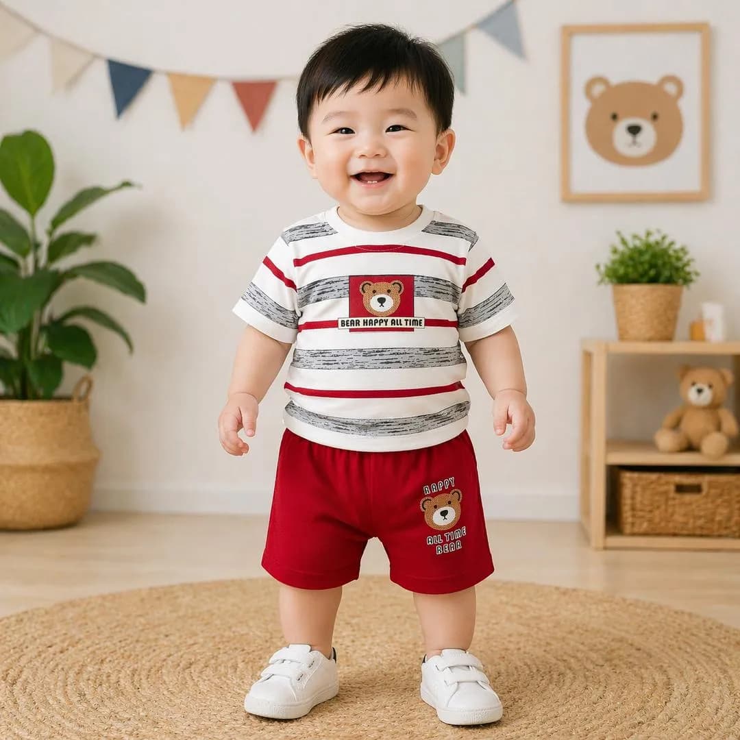 Baby Boy Striped Shorts T-Shirt Set Brown Cotton