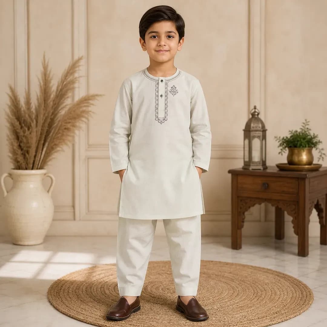 Boy's Cotton Embroidered Kurta Shalwar Set 6-12M