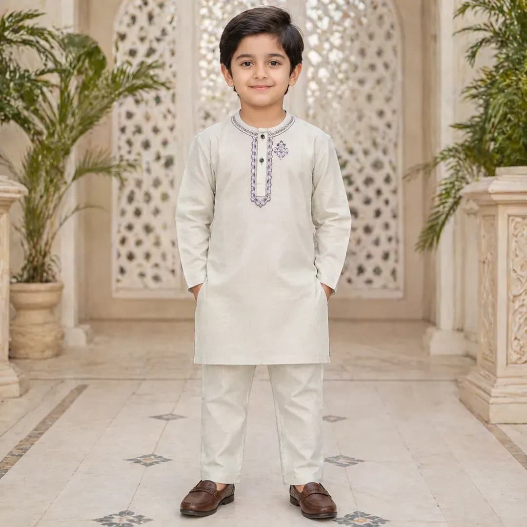 Boy's Cotton Embroidered Kurta Shalwar Set 6-12M