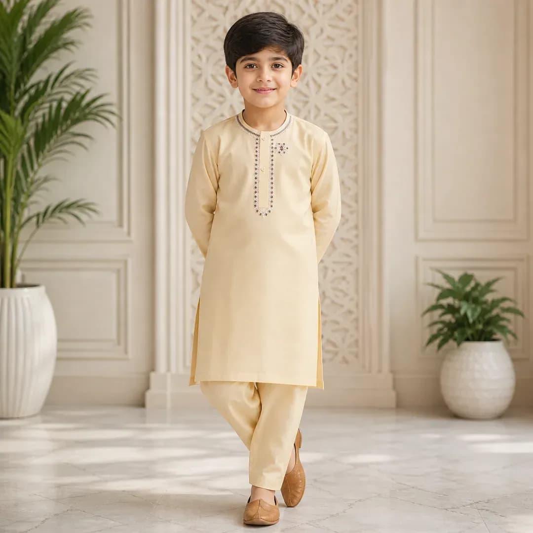 Boy's Cotton Embroidered Kurta Shalwar Set 6-12M