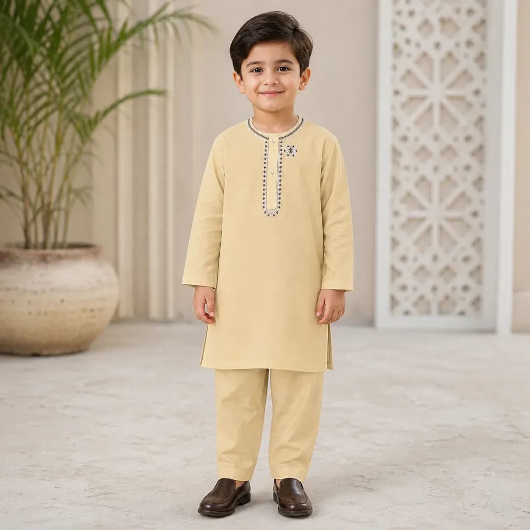 Boy's Cotton Embroidered Kurta Shalwar Set 6-12M