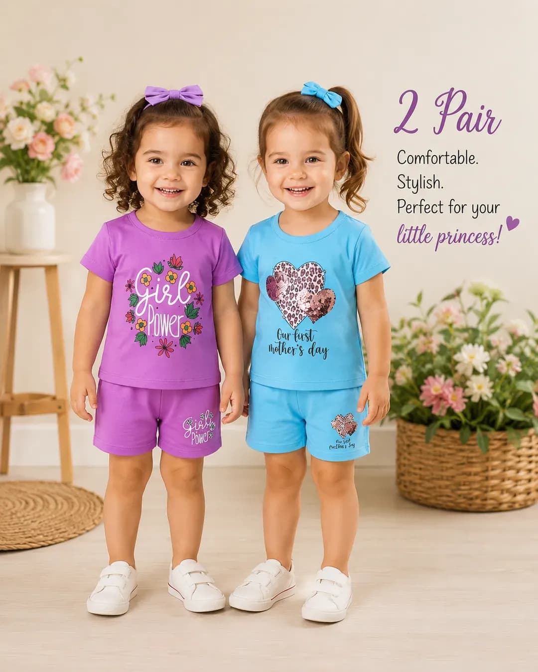 Girls Printed Cotton Jersey 2Pcs Set Multicolor