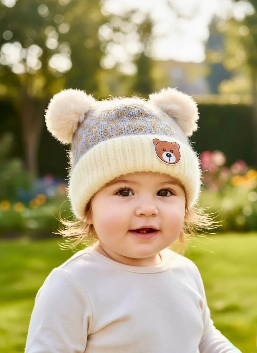 Stylish Wool Bear Ear Cap for Kids Golden