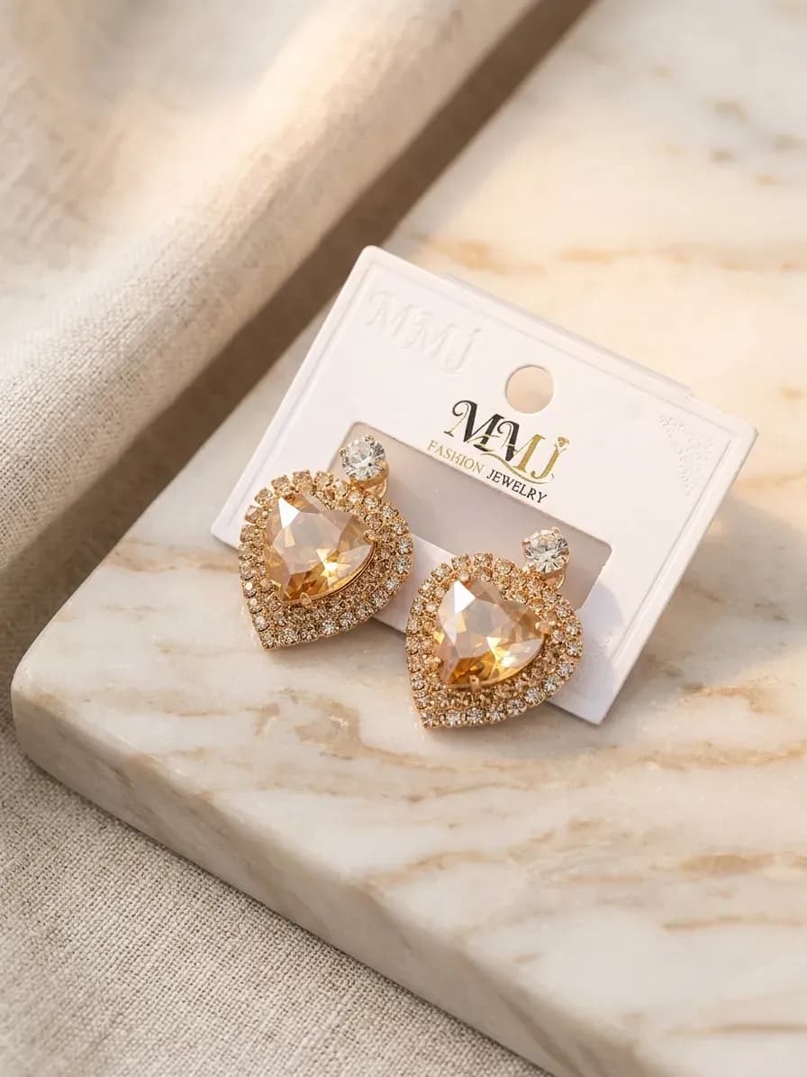 Golden Heart Earrings for Women 2 Pcs