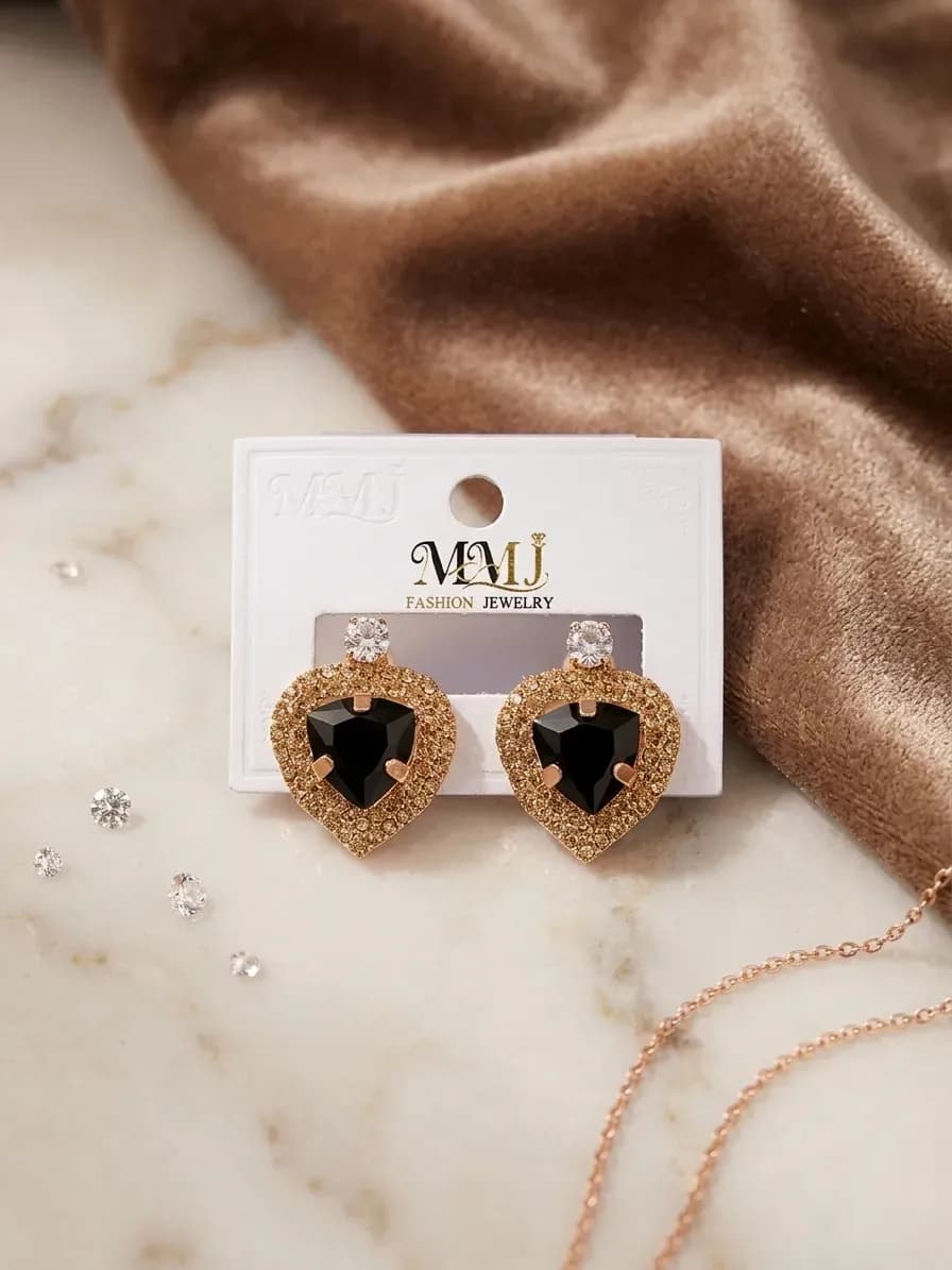 Heart Gold Plated Crystal Earrings 2 Pcs