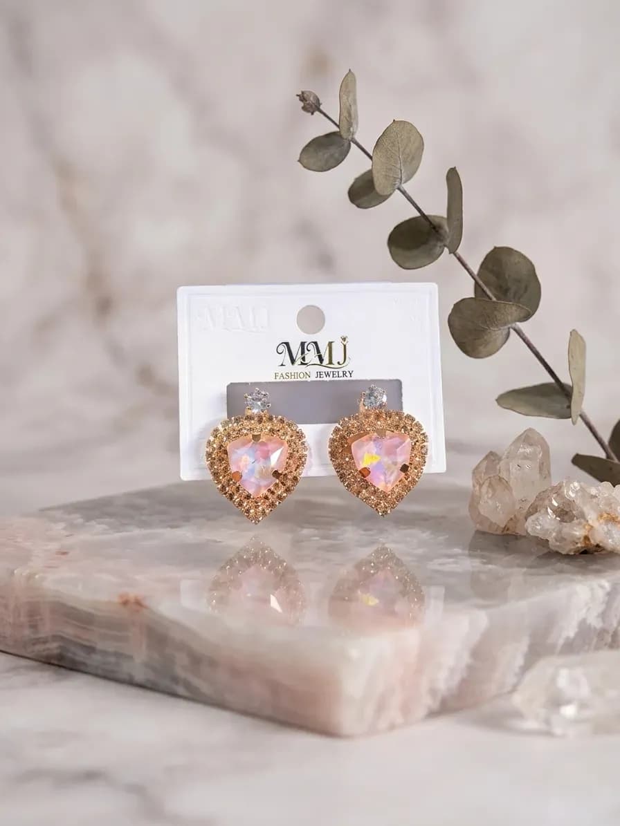 Heart-shaped Gold Plated Crystal Earrings 2 Pcs