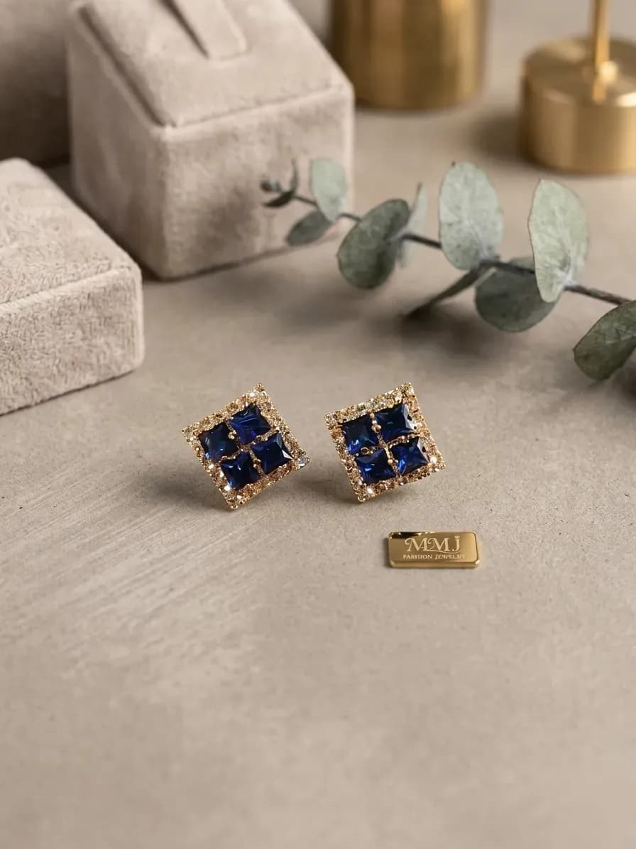 Women Modern Crystal Earrings Gold Plated 2 Pcs