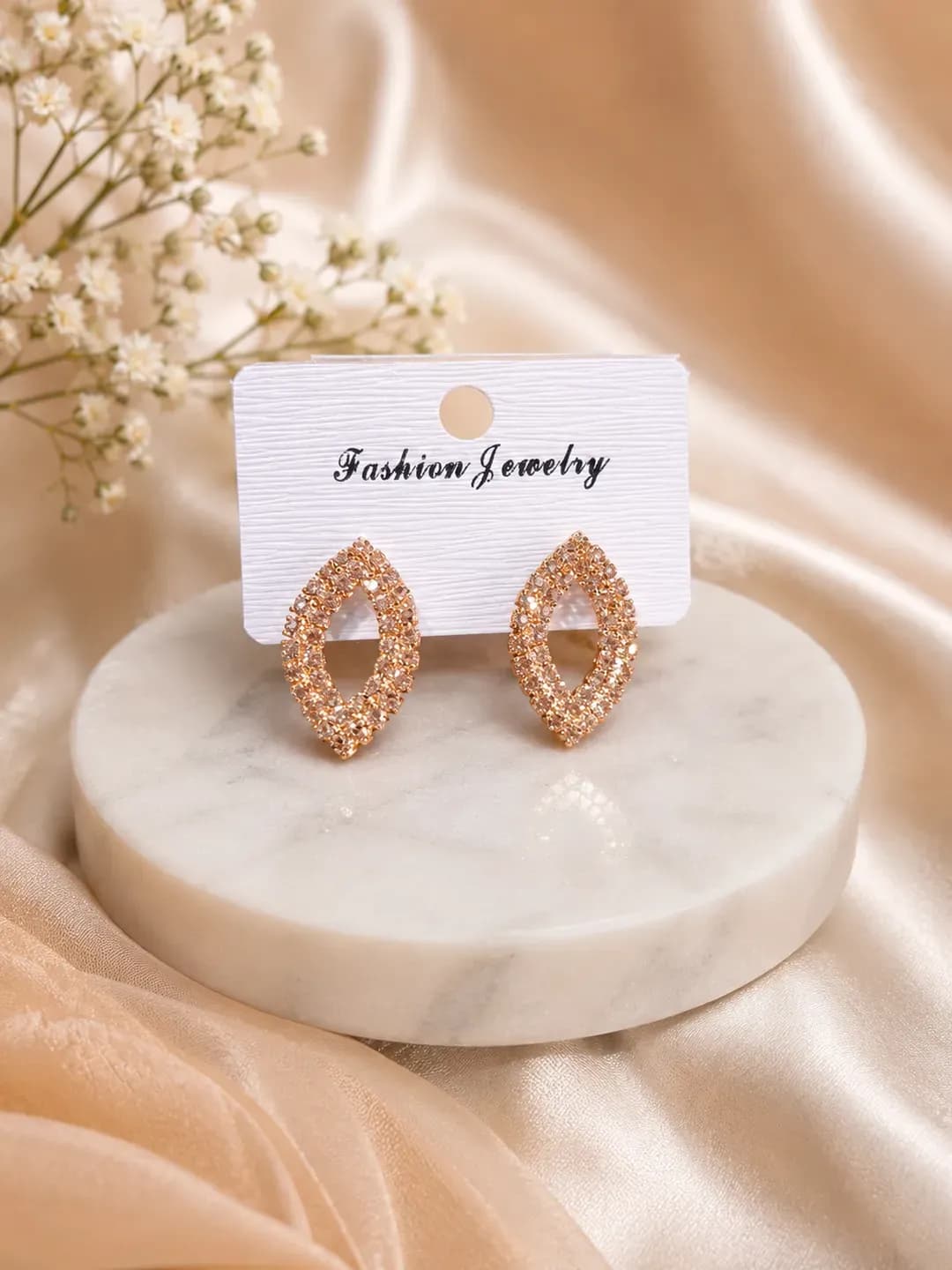 Golden Crystal Earrings for Women, 2 Pcs, Gold Plated