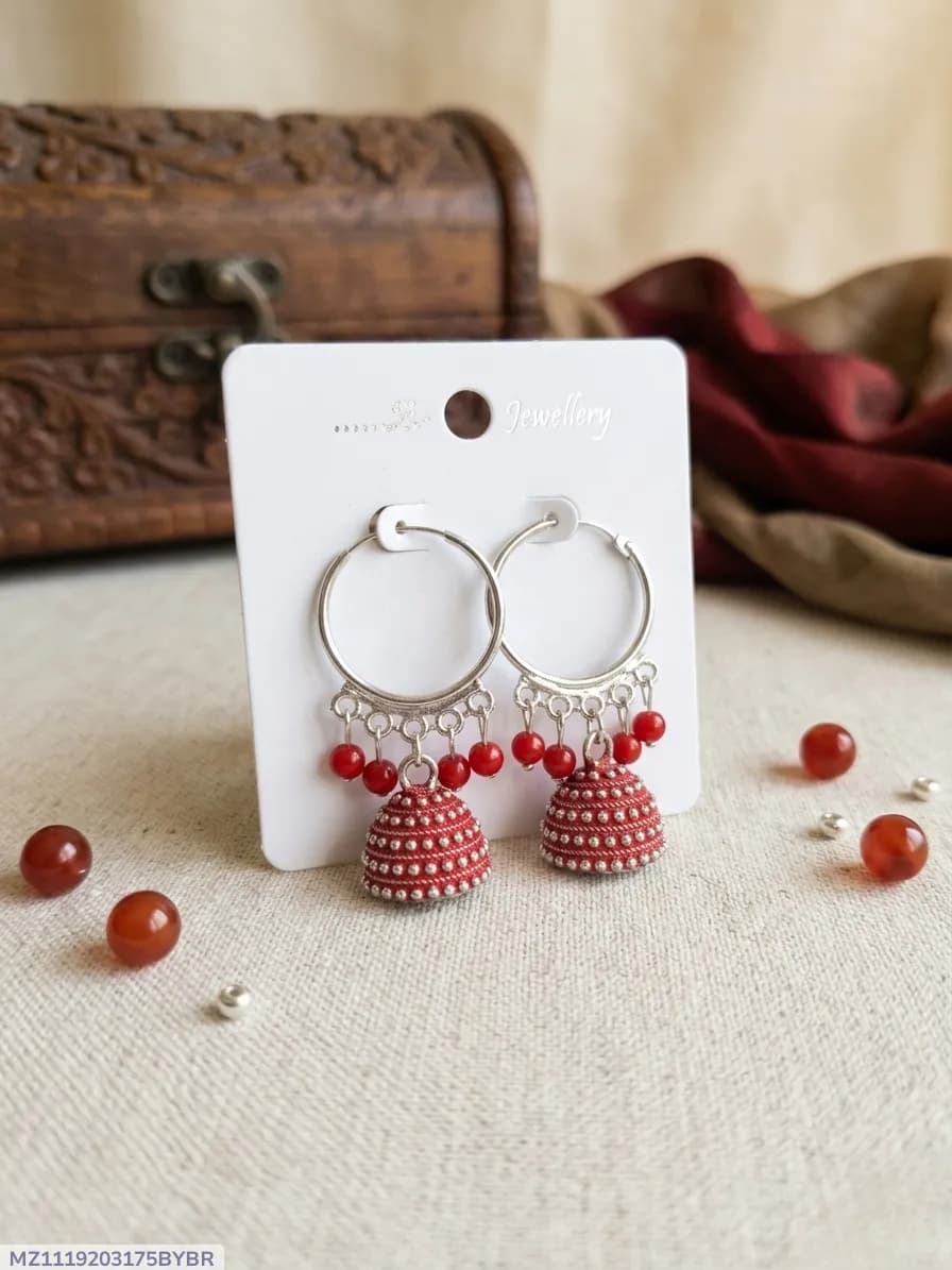 Women Funky Jhumka Earrings Silver Plated Crystal