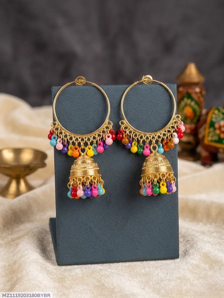 Golden Jhumka Earrings for Women 2 Pcs