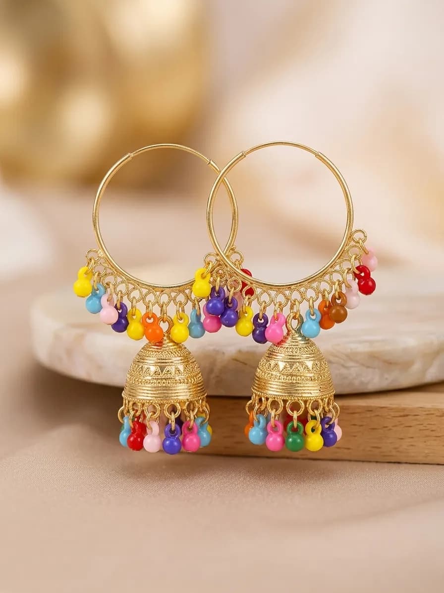 Golden Jhumka Earrings for Women 2 Pcs