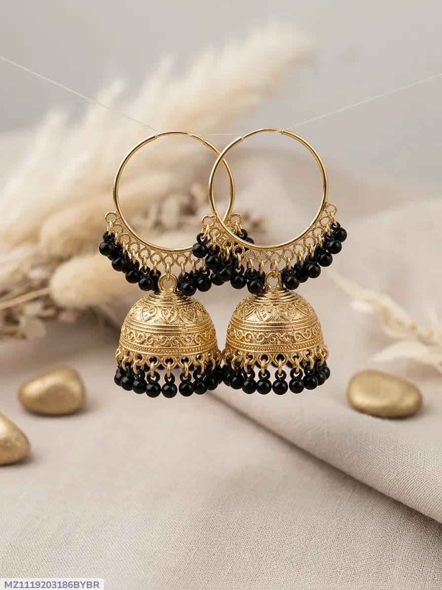 Golden Jhumka Earrings for Women 2 Pcs Gold Plated Crystal