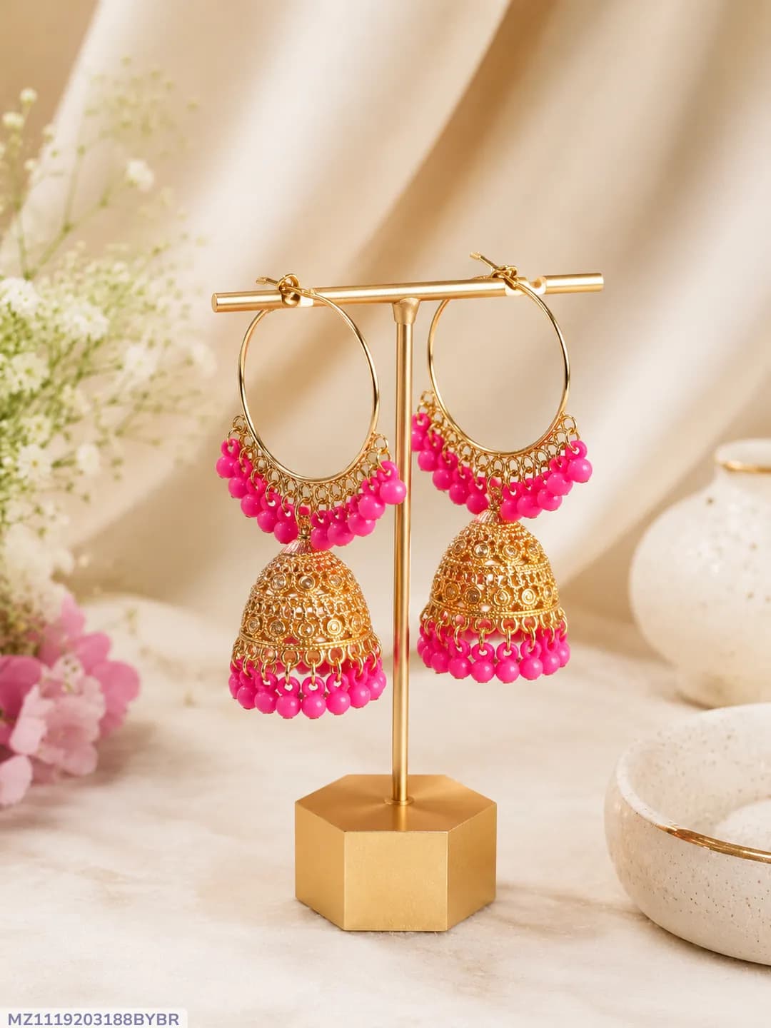 Golden Crystal Jhumka Earrings for Women 2 Pcs